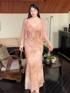 Plus Size Blush Watercolor Beaded Slip Dress