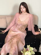 Plus Size Blush Watercolor Beaded Slip Dress
