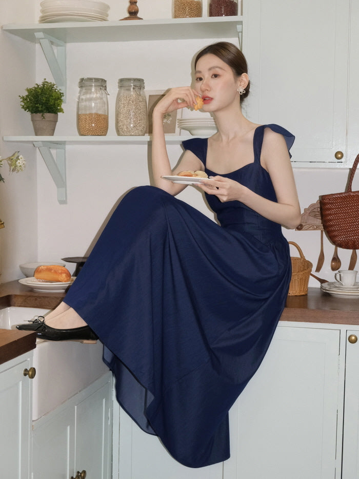 Navy Lace-Up Bodice Dress