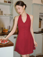 Cherry Ribbon Polka Dot Halter Dress