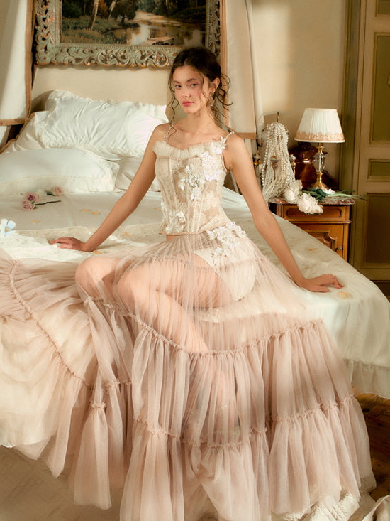 Ivory Blossom Lace Corset & Tulle Skirt
