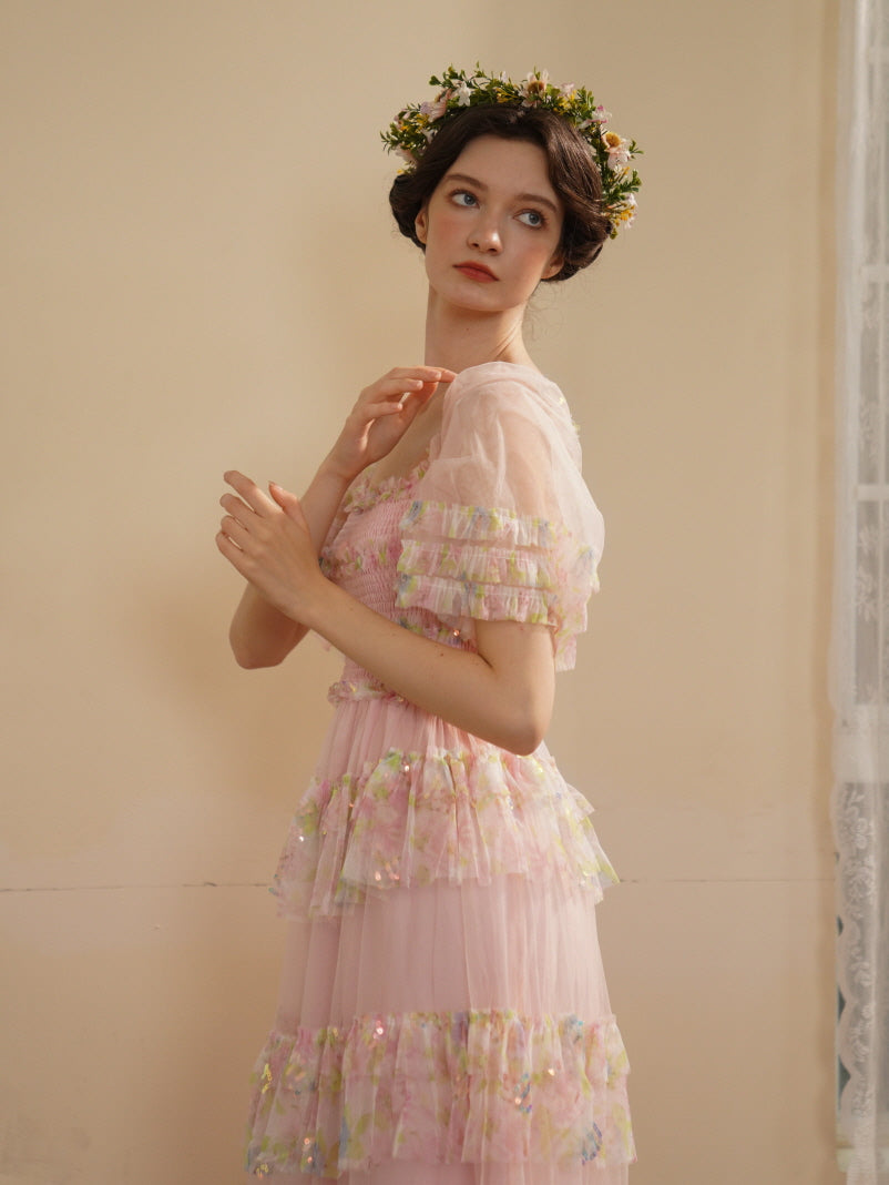 Blooming Ruffle Pink Tulle Dress