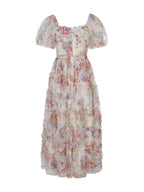 Blossom Whispers Ruffle Floral Puff Sleeve Dress