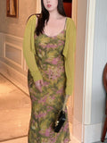 Plus Size Moss Garden Watercolor Slip Dress