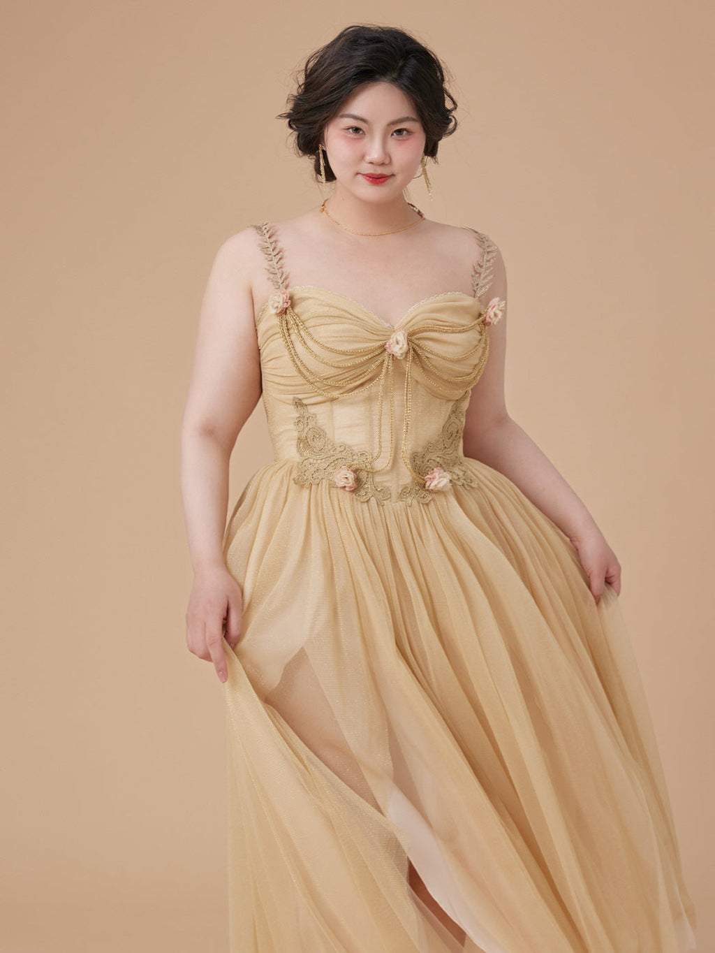 Golden Blossom Corset Dress