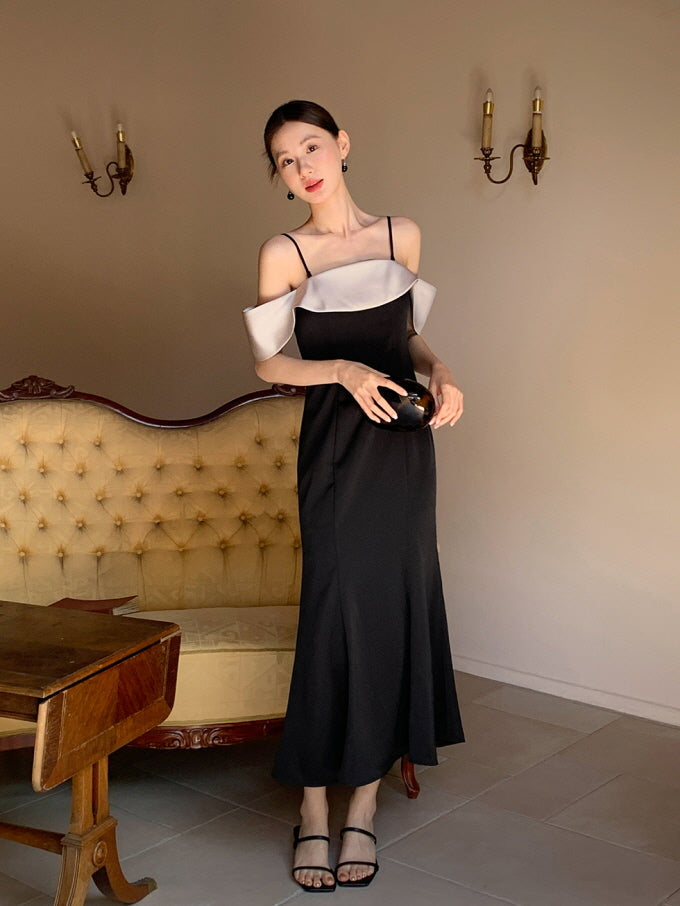 Midnight Ruffle Neckline Dress