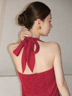 Cherry Ribbon Polka Dot Halter Dress