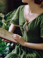 Woodland Green Bow‑Tie Dress