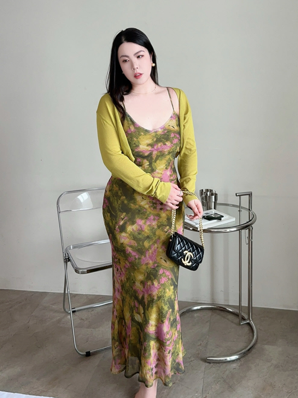 Plus Size Moss Garden Watercolor Slip Dress