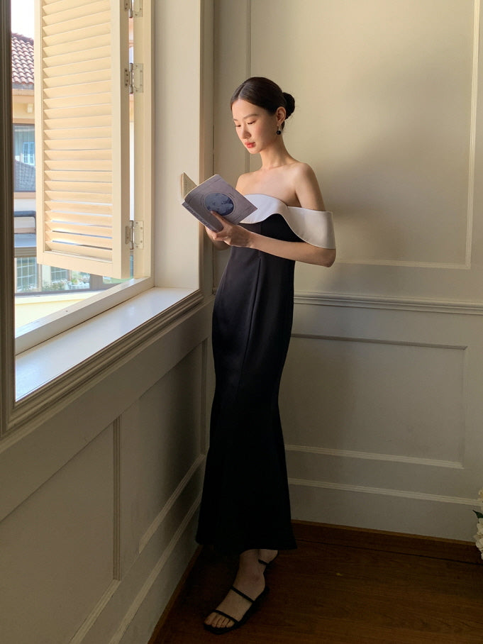 Midnight Ruffle Neckline Dress