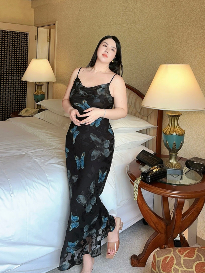 Plus Size Midnight Blue Butterfly Slip Dress