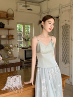 Whispering Petal Satin Top & Embroidered Tulle Skirt