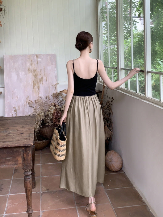 Black Blossom Bodice Two-Tone Dress