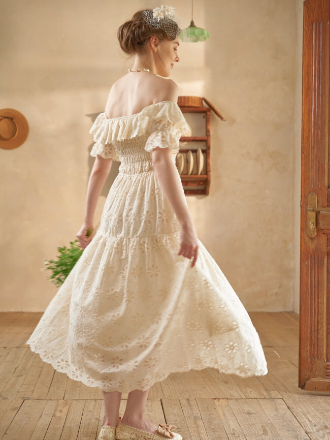 Ruffle Neckline Vintage Daisy Garden Dress