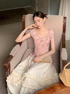 Rose Petal Ruffle Collar Floral Blouse