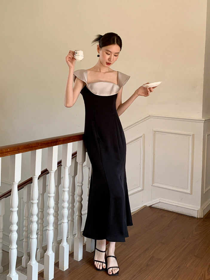 Midnight Ruffle Neckline Dress