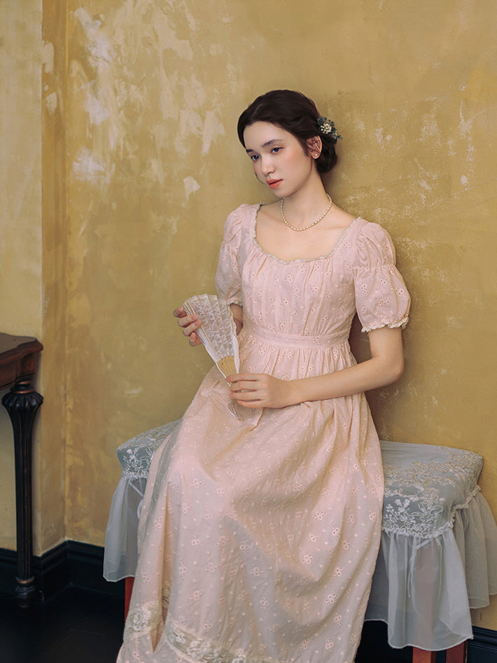 Blush Embroidered Cotton Tea Dress