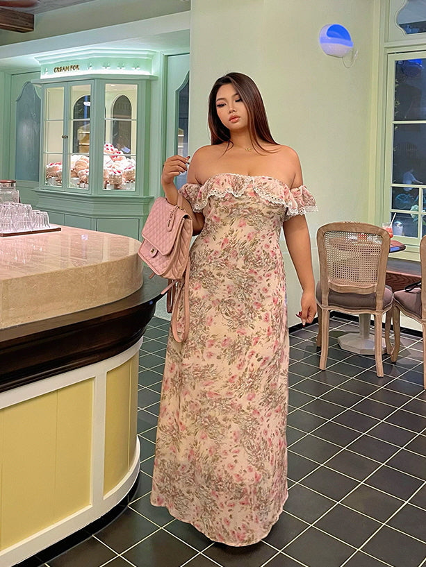 Blush Garden Lace Off-Shoulder Dress