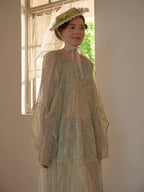 Pastel Green Floral Two-Piece Set – Sheer Cardigan & Tiered Dress