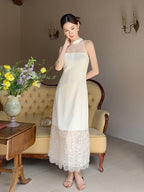 Moonlight Petal Lace Halter Dress