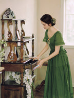 Woodland Green Bow‑Tie Dress