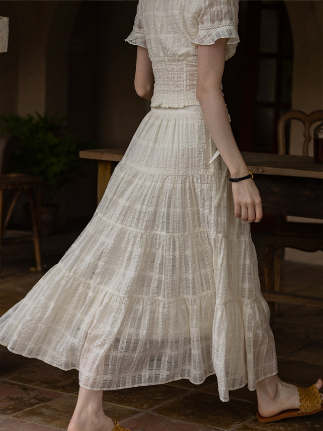 Vintage Textured Cotton Blouse & Skirt
