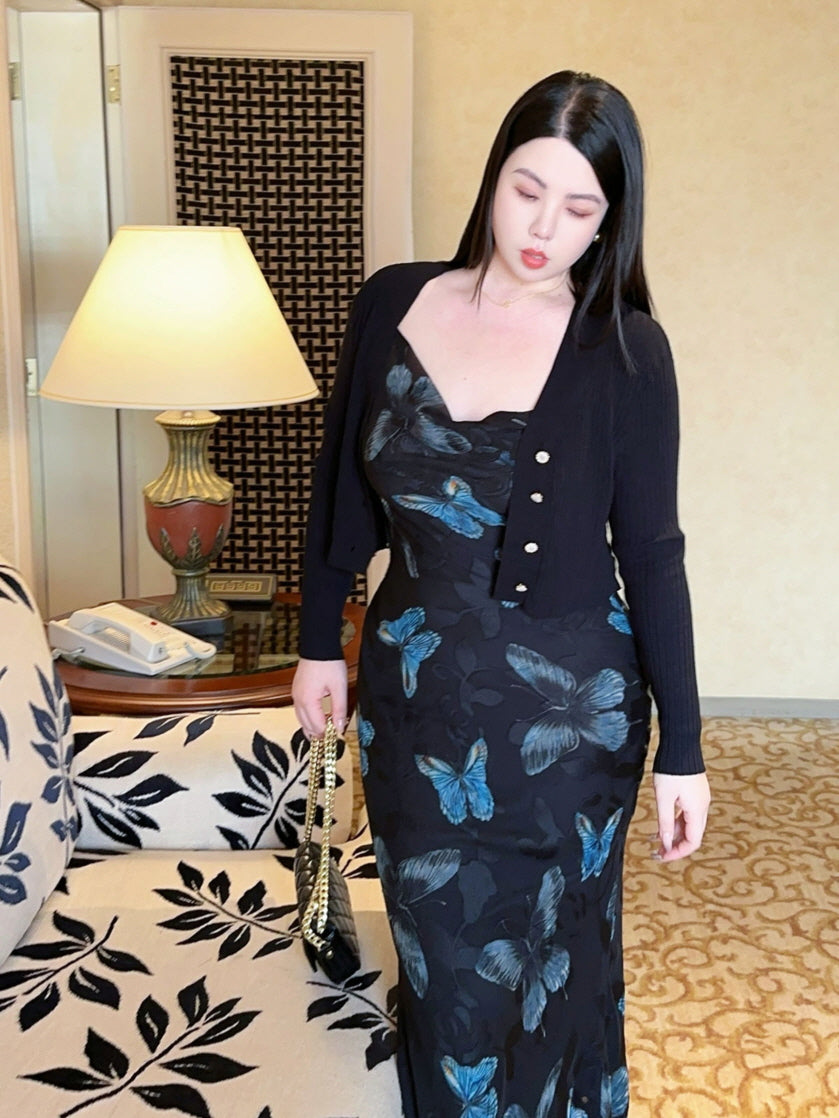 Plus Size Midnight Blue Butterfly Slip Dress