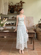 Whispering Petal Satin Top & Embroidered Tulle Skirt