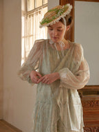 Pastel Green Floral Two-Piece Set – Sheer Cardigan & Tiered Dress