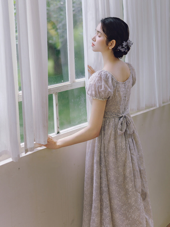 Lavender Bloom Embroidered Waist Dress