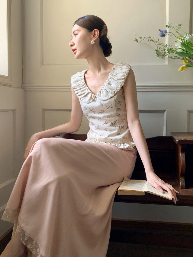 Rose Petal Ruffle Collar Floral Blouse