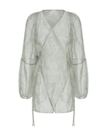 Pastel Green Floral Two-Piece Set – Sheer Cardigan & Tiered Dress