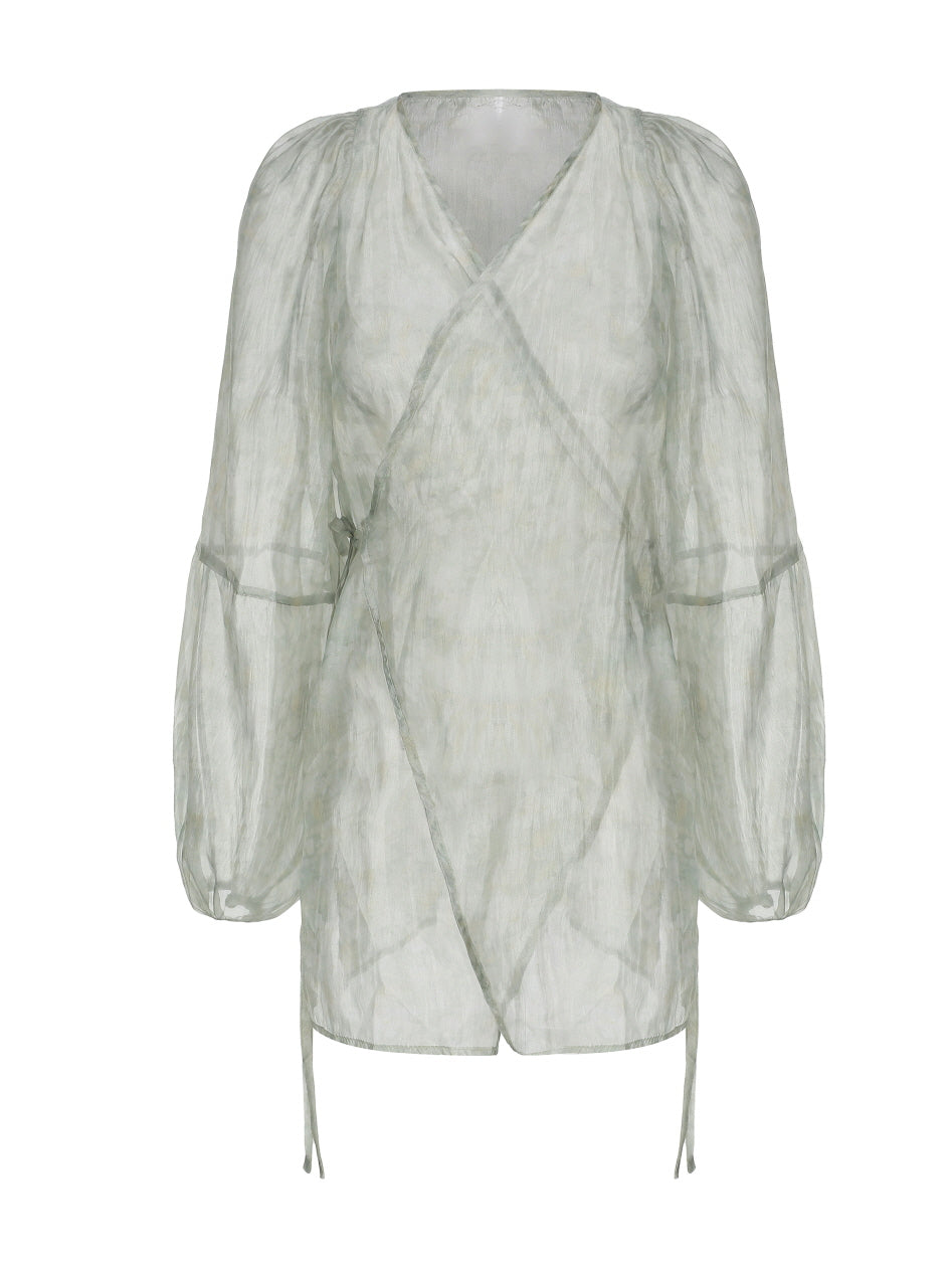Pastel Green Floral Two-Piece Set – Sheer Cardigan & Tiered Dress
