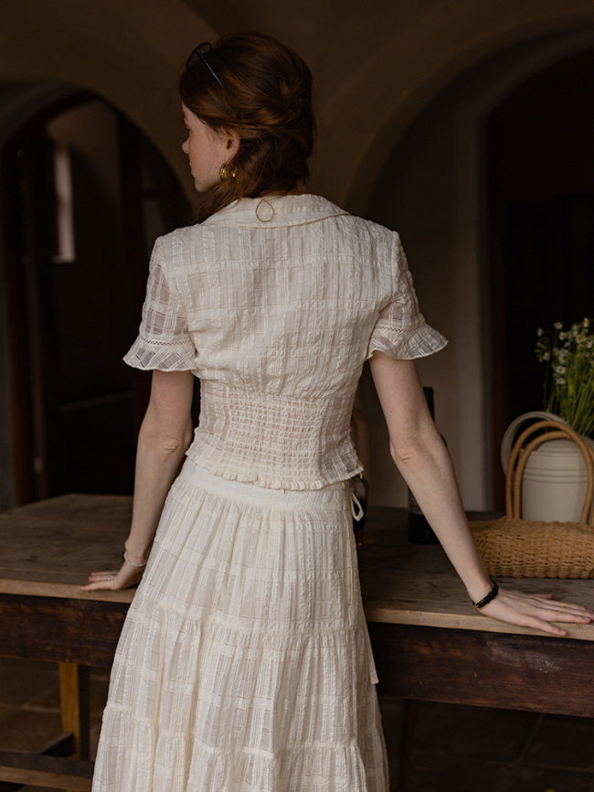 Vintage Textured Cotton Blouse & Skirt