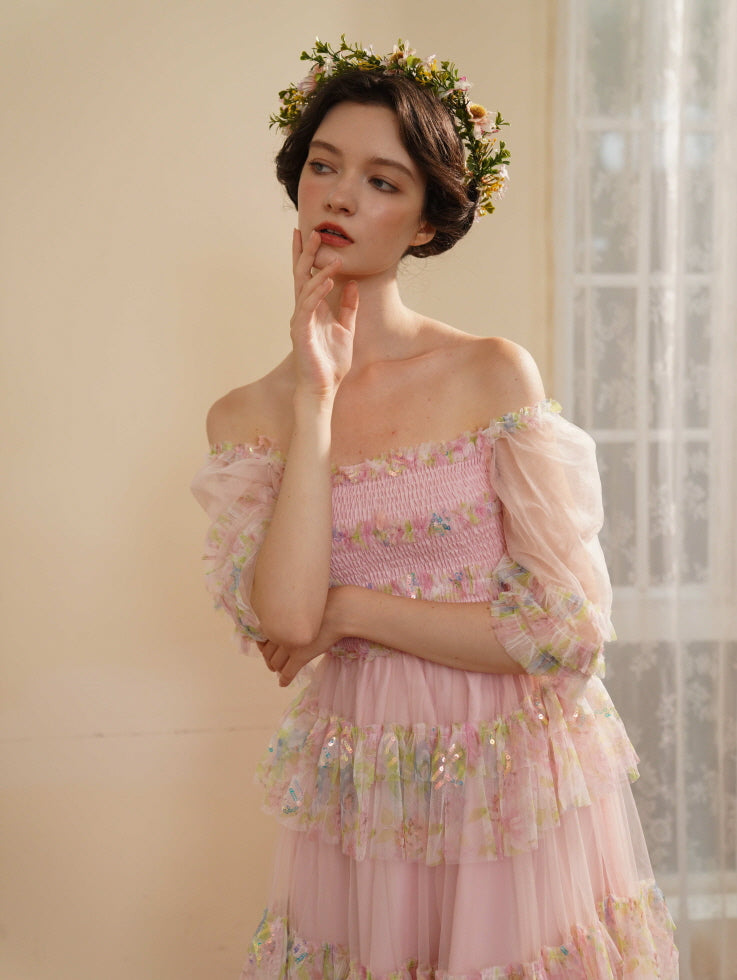 Blooming Ruffle Pink Tulle Dress