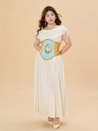 White Satin Glow Plus Size Dress with Ruched Shoulders