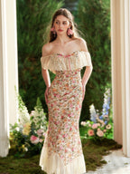Floral Lace Off-Shoulder Corset Top & Skirt