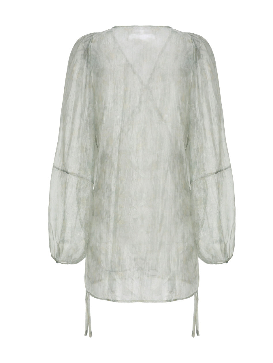 Pastel Green Floral Two-Piece Set – Sheer Cardigan & Tiered Dress