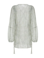 Pastel Green Floral Two-Piece Set – Sheer Cardigan & Tiered Dress