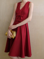 Double Ribbon Waist Classic Flare Dress