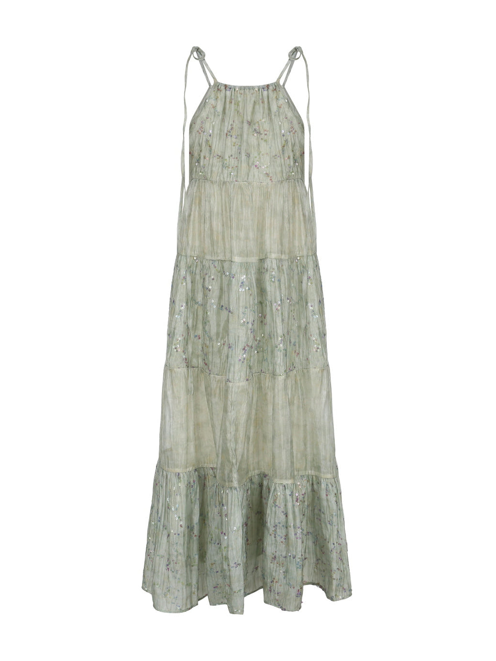 Pastel Green Floral Two-Piece Set – Sheer Cardigan & Tiered Dress