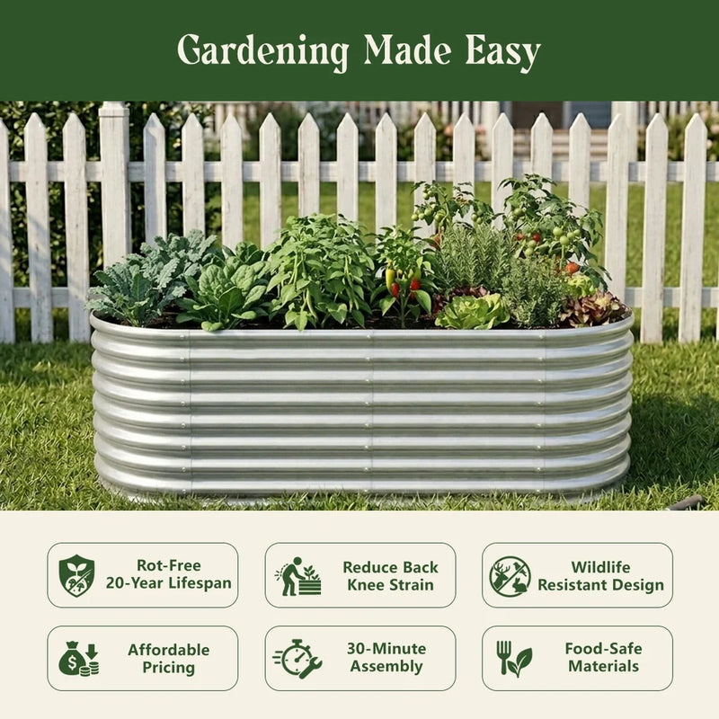set of 4 — 24-inch tall oval galvanized metal raised garden bed, 6 by 3 feet — view 2