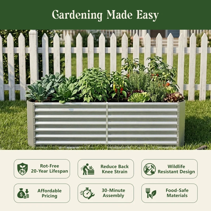 set of 10 — 24-inch tall rectangular galvanized metal raised garden bed, 8 by 4 feet — view 2