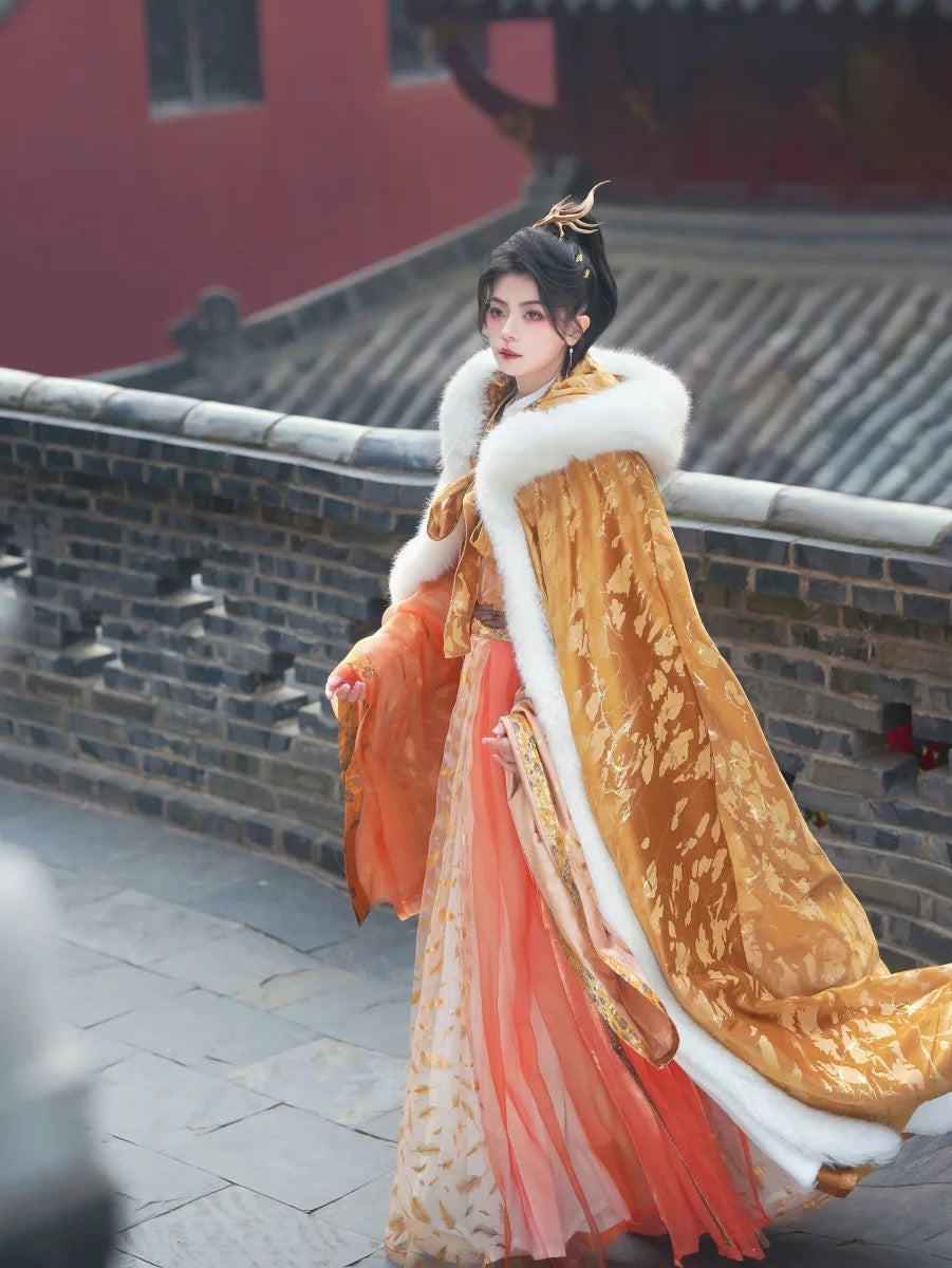 Embossed Gold Velvet Fur Cloak