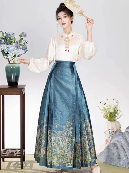 Salvia Modern Ming Style Hanfu Mamian Skirt Set