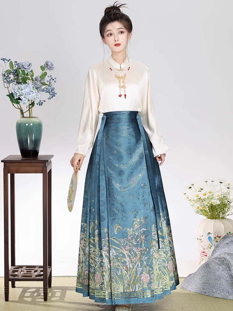Salvia Modern Ming Style Hanfu Mamian Skirt Set