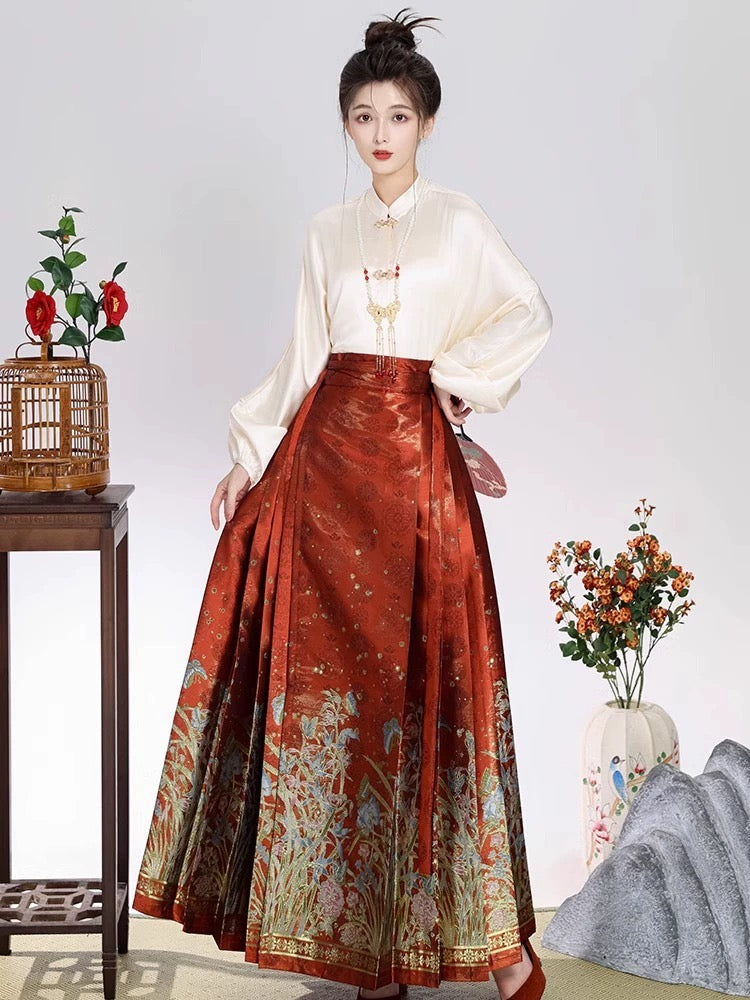Salvia Modern Ming Style Hanfu Mamian Skirt Set