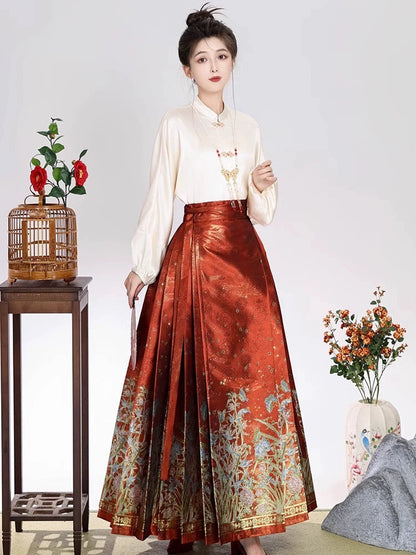 Salvia Modern Ming Style Hanfu Mamian Skirt Set
