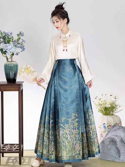 Salvia Modern Ming Style Hanfu Mamian Skirt Set