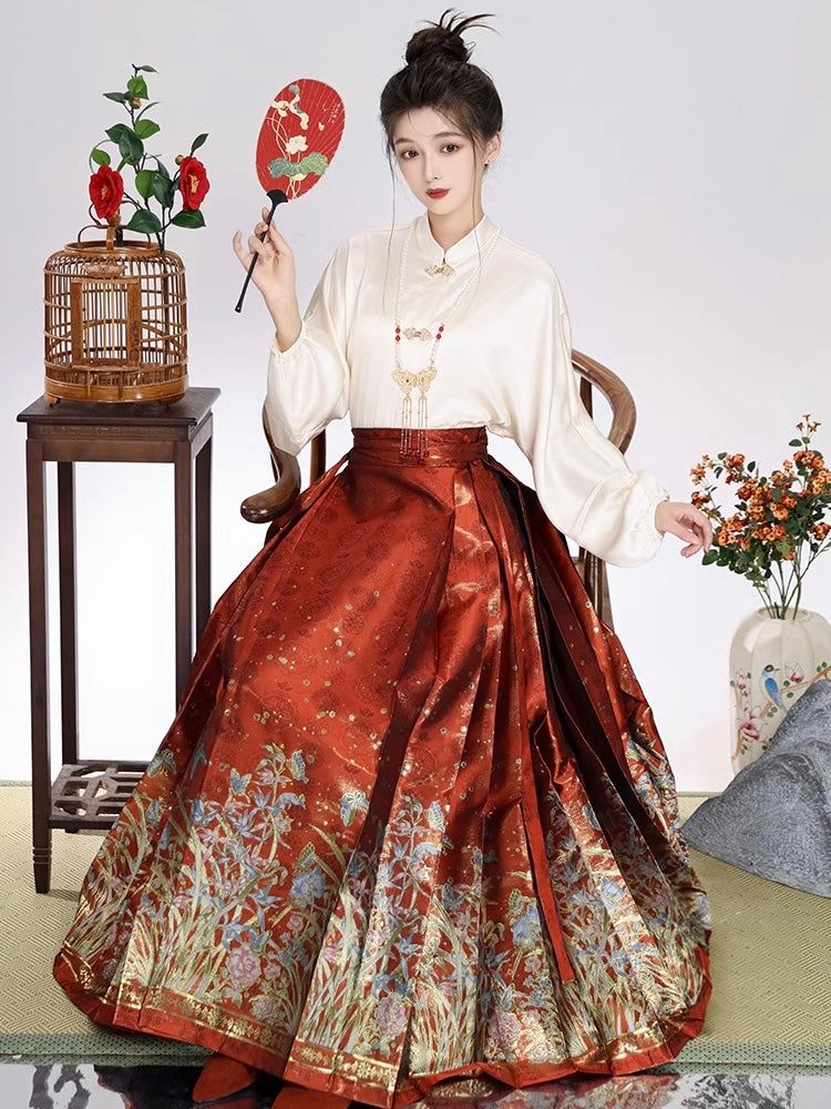 Salvia Modern Ming Style Hanfu Mamian Skirt Set